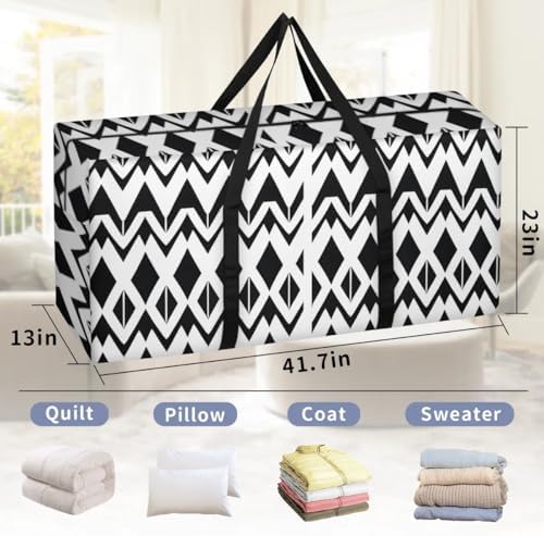 Moving Bags Heavy Duty Storage Bags for Clothes Moving Supplies Packing Bags for Moving Traveling Black White Geometric - Image 2