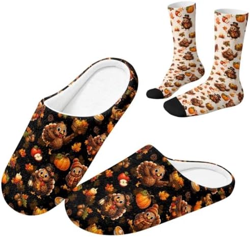 Jeiento Fuzzy Slippers and Sock Set Women's Warm Cozy Memory Foam House Shoes Soft Slip-on Slides by Jeiento
