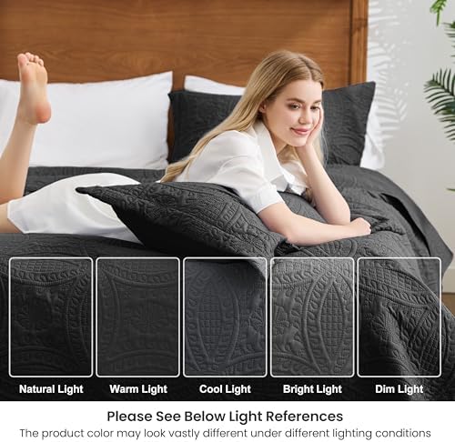 Love's cabin Quilts for Full Bed Black Bedspreads Bedding Set - Lightweight Bedspread Comforter - Coin Pattern Bedding Coverlet for All Season - 3 Pieces (1 Quilt, 2 Pillow Shams) - Image 6