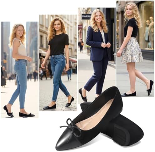 KUNWFNIX Women's Ballet Flats Foldable Classic Crown Rhinestone Slip On Bowknot PU Leather Faux Suede Pointed Toe Comfort Flat Casual Dress Shoes - Image 2