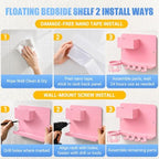 Metal Bedside Wall Shelf, No Drill Floating Bedside Shelf Wall Organizer - Image 6