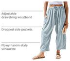 TARSE Womens Linen Wide Leg Striped Pants Casual Barrel Palazzo Harem Pants - Image 4
