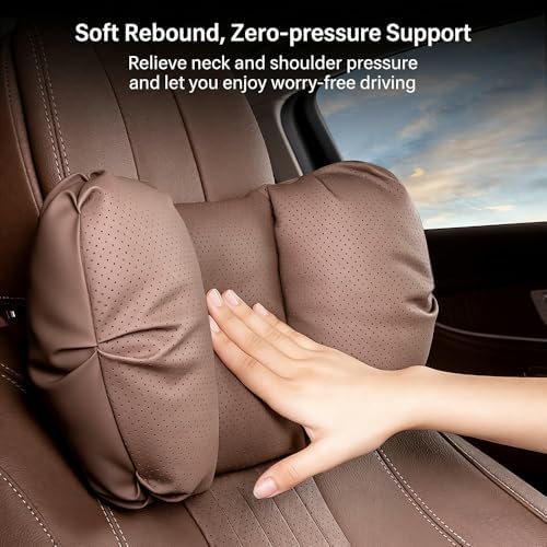 Car Neck Pillow & Lumbar Support for Rivian R1T 2025-2026 Ergonomic Breathable Mesh Auto Seat Back Cushion Headrest,Brown-Neck Pillow - Image 4