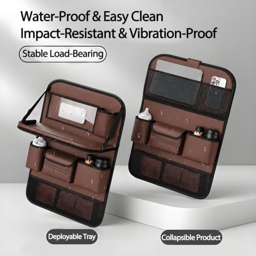 TENLBYC Car Seat Organizers,Multi-functional Back Seat Protectors, Storage Pouches, and Tray Holders (for Cars, Kids, Seat Back and Rear Seats)（Brown1 Pcs） - Image 6