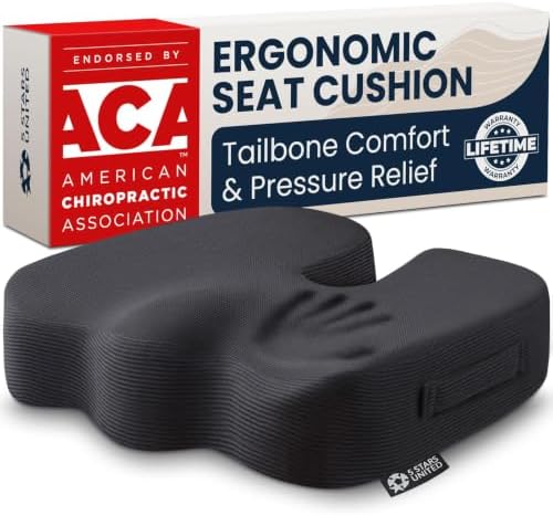 5 STARS UNITED Seat Cushion - Memory Foam Chair Pad for Tailbone Pain Relief - Ergonomic Support for Coccyx, Sciatica & Butt - Office, Desk & Gaming Chair, Car Seat, Wheelchair, Airplane, Black by 5STARSUNITED