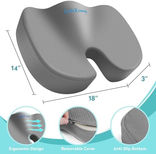Gel Seat Cushion, Cooling Memory Foam Cushion for Office Chair, Gray - Image 3