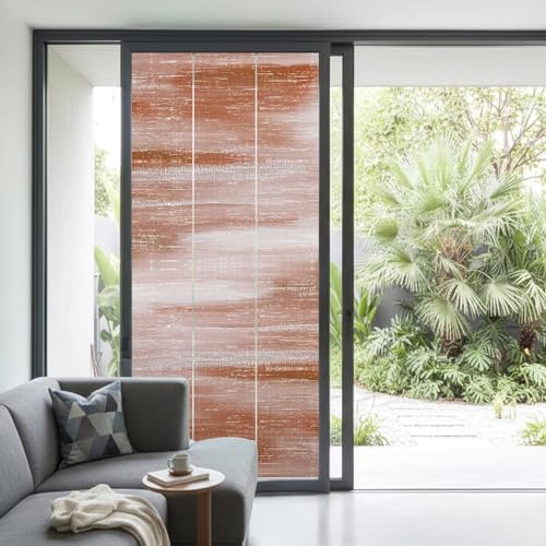 Window Privacy Film Frosted, Red Ombre Non-Adhesive Static Cling Window Tint, Vintage Farmhouse Simple Neutral Texture Insulated Windows Frosted Films for Living Room, 35.4 x 78.7 Inches - Image 2