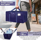 6 Pack-Extra Large Heavy Duty Moving Bags - Waterproof Storage Totes with Handles & Zippers, Foldable for College Dorm, Storage (Dark Blue) - Image 3