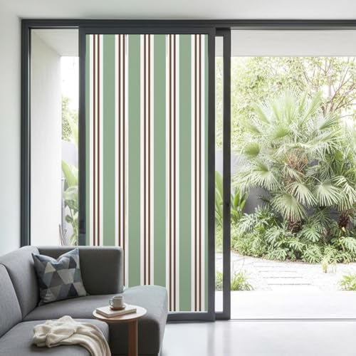 Window Privacy Film Frosted, Green Brown Striped Non-Adhesive Static Cling Window Tint, Modern Farmhouse Vertical Stripes Insulated Windows Frosted Films for Living Room, 35.4 x 78.7 Inches - Image 2