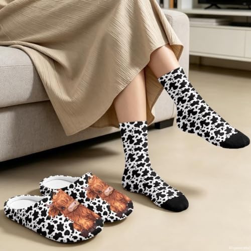 Womens Fuzzy Slipper with Socks Warm Cozy House Slipper and Socks Set Plush Winter Shoes for Indoor - Image 4