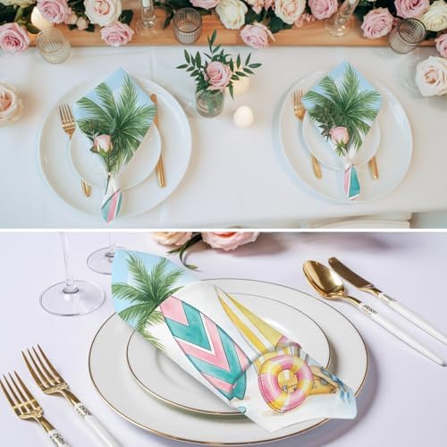 Cloth Napkins Set of 6-20x20 Inches, Summer Beach Surfboard Washable Reusable Table Napkins, Tropical Palm Tree Swimming Ring Soft & Absortbent Dining Napkin for Party Wedding Hotel Restaurant - Image 3