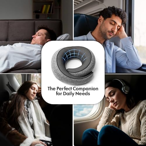 Travel Neck Pillow 100% Memory Foam, Ergonomic 360° Support Pillow for Flights, Car, Office & Train, Breathable Travel Essentials for Adults & Kids, Neck Pain Relief, (GREY) - Image 4