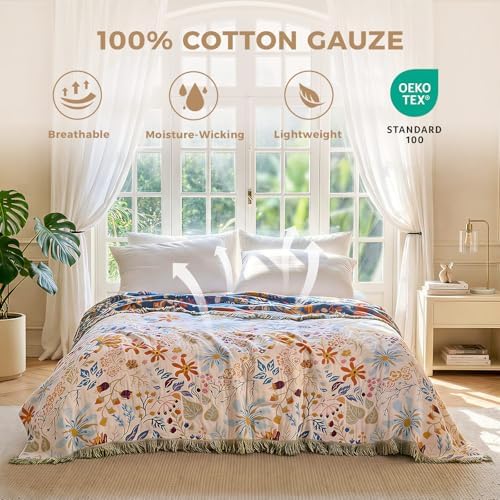 LUTBM Boho Throw Blanket for Bed 60"x80", All Season Cotton Couch Blankets - Image 2