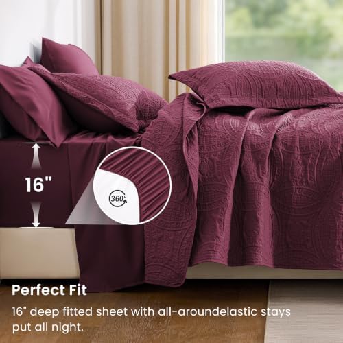 Love's cabin King Size Quilts Bedspreads, 7 Pieces Bed in a Bag, Burgundy - Image 4
