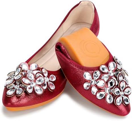 KUNWFNIX Women Ballet Flats Rhinestone Wedding Ballerina Shoes Foldable Sparkly Comfort Slip on Flat Shoes by KUNWFNIX
