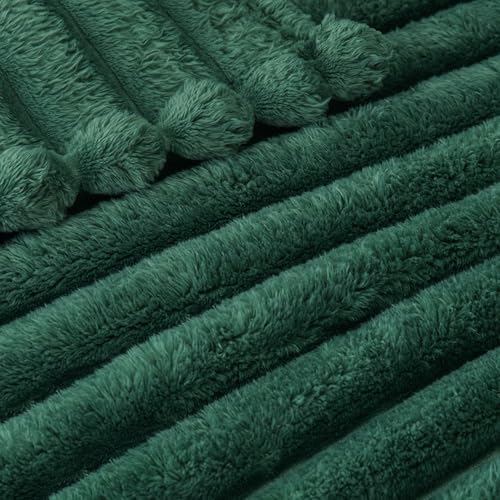 Exclusivo Mezcla Striped Queen Size Fleece Blanket for Bed, Forest Green - Image 4