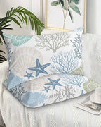 DecorLovee Coastal Pillow Cases Standard Size Set of 2 - Microfiber Bed Throw Pillow Covers, Blue Teal Coral Summer Beach Starfish Decorative Lumbar Pillow Cover with Envelope Closure for Sofa/Travel by DecorLovee