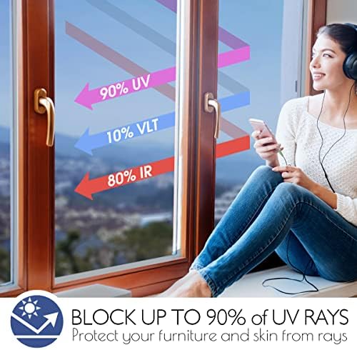 HIDBEA One Way Privacy Window Film,Heat Blocking, Blue,35.4in x 6.5ft - Image 3