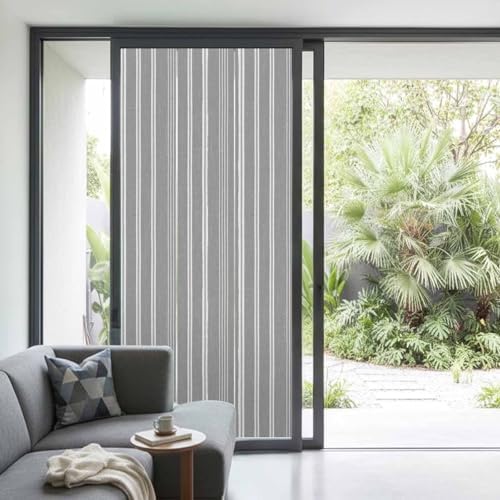 Window Privacy Film Frosted, Light Grey Striped Non-Adhesive Static Cling Window Tint, Farmhouse Stripes Modern Vintage Insulated Windows Frosted Films for Living Room, 35.4 x 78.7 Inches - Image 2