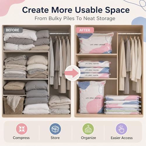 No-Pump Vacuum Storage Bags, Large Press & Seal Compression Bag, Reusable 3D Space Saver Organizer Bags Without Pump for Clothes, Bedding, Blankets, Travel, Closet Storage(3set,M+L) - Image 6