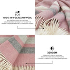 New Zealand Virgin Wool Throw Blanket, Indoor & Outdoor Blankets and Throws, Striped Soft Blanket with Fringes, 55 x 79 in (140 x 200 cm), Pink, Gray, & White - Image 4