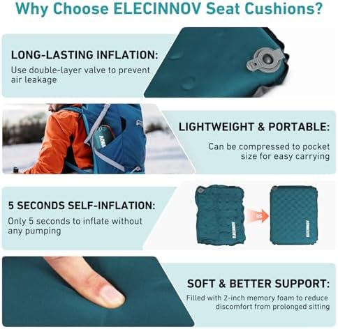 Inflatable Seat Cushion, Self Inflating Compact Stadium Seat Cushion (Blue-2pack) - Image 3