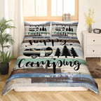 Happy Camping Bedding Set Farmhouse Brown Blue Wood Barn Comforter Cover Set for Kids Teens Bedroom Decor RV Camper Travelling Duvet Cover Microfiber Breathable Bedspread Full Size(No Filler) - Image 3