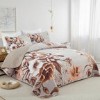 Drucon Khaki Quilt Set King Size Bedding Set 3 Pieces Boho Floral Quilt - Image 2