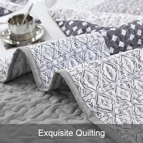 WONGS BEDDING Grey Full Size Quilt Set, Bohemian Striped Bedspreads - Image 7