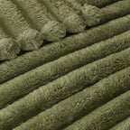 Exclusivo Mezcla Striped King Size Fleece Blanket for Bed, Olive Green - Image 4