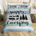 Castle Fairy Rustic Farmhouse Style Duvet Cover Queen Size,Camper Comforter Cover with 2 Pillowcase for Teens Adults,Happy Camping Black Sketch Drawing Breathable 3 Pieces Decorative Bed Cover - Image 5