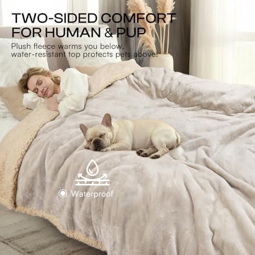 Luciphia Waterproof Pet Blanket, Liquid Pee Proof Dog Blanket for Sofa Bed Couch, Reversible Sherpa Fleece Furniture Protector Cover for Small Medium Large Dogs Cats, Grey Beige X-Large（85" x 57"） - Image 5