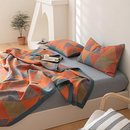 100% Cotton Muslin Blanket Jacquard Bohomian Mandala Triangle Quilt, Soft Bed Cover 3 Layers Reversible Bedspread Coverlet Breathable Lightweight Bedding King(98"x94"), No Pillow Sham - Image 3