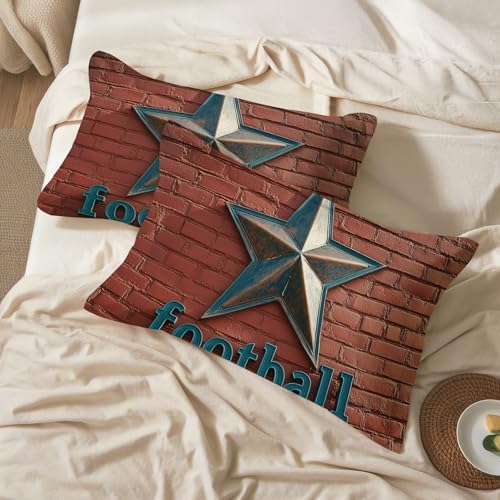 3D Brick Wall Pillowcases Queen Size Set of 2 - Vintage Texas Stars Pillow Cases with Envelope Closure, Football Sports Decorative Pillow Covers for Bed Couch, Soft Breathable Microfiber - Image 2