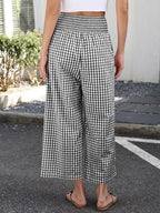 ANRABESS Womens Striped Gingham Wide Leg Cropped Palazzo Pants with Pockets - Image 4