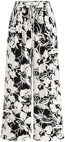 PRETTYGARDEN Womens Pants Elastic Waist Striped Lightweight Palazzo Pant by PRETTYGARDEN