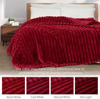 Exclusivo Mezcla Striped Queen Size Fleece Blanket for Bed, Deep Red - Image 3