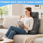 3-in-1 Lumbar Support Pillow with Headrest for Recliner, Memory Foam Back Cushion Set with Adjustable Side Bolster for Targeted Lower Back Pain Relief, Plush Sherpa Fleece Cover, Grey - Image 7