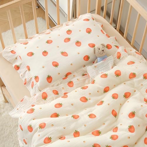 100% Cotton Muslin Toddler Pillowcase 2 Pack，13"x 18" Ultra Soft Breathable Travel Pillow Case Cover,Ruffle Pillow Case for Newborn,Nursery,Boys,Girls,Machine Washable - Image 2