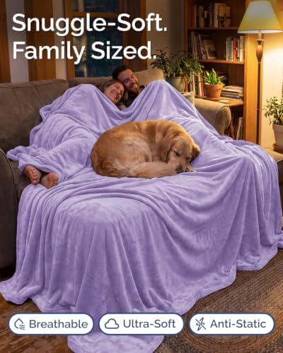 Fleece Blanket Oversized King - Ultra-Soft Flannel Blanket - Pastel Lilac - Image 4