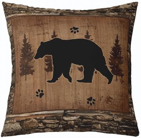 Feelyou Bear Throw Pillow Covers 20"x20" Set of 4 Soft Rustic Deer Cushion Case Fish Decor Pillowcase Mallard Duck Black Brown Indoor Outdoor - Image 2