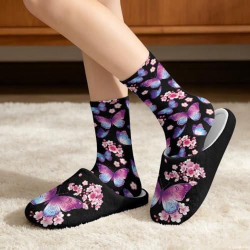 Womens Fuzzy Slipper with Socks Warm Cozy House Slipper and Socks Set Plush Winter Shoes for Indoor - Image 2