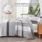 WONGS BEDDING Grey Full Size Quilt Set, Bohemian Striped Bedspreads - Image 4