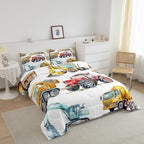 Erosebridal Kids Excavator Comforter Set Queen Size, Retro Truck Down Comforter for Boys Girls Teens, Tractor Machinery Construction Vehicle Bedding Set Crane Digger Mixer Quilted Duvet Bedroom Decor - Image 3