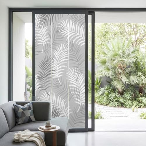 Window Privacy Film Frosted, Grey Botanical Non-Adhesive Static Cling Window Tint, Summer Palm Leaves Foliage Tropical Insulated Windows Frosted Films for Living Room, 35.4 x 78.7 Inches - Image 2