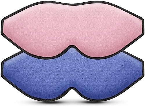 Sleep Mask (Pink) + Eye Mask Sleeping (Blue) for Women Men Side Sleeper, Light Blocking 3D Contoured Cup Sleeping Mask, Soft Breathable Sleep Eye Mask with Adjustable Elastic Strap by LitBear