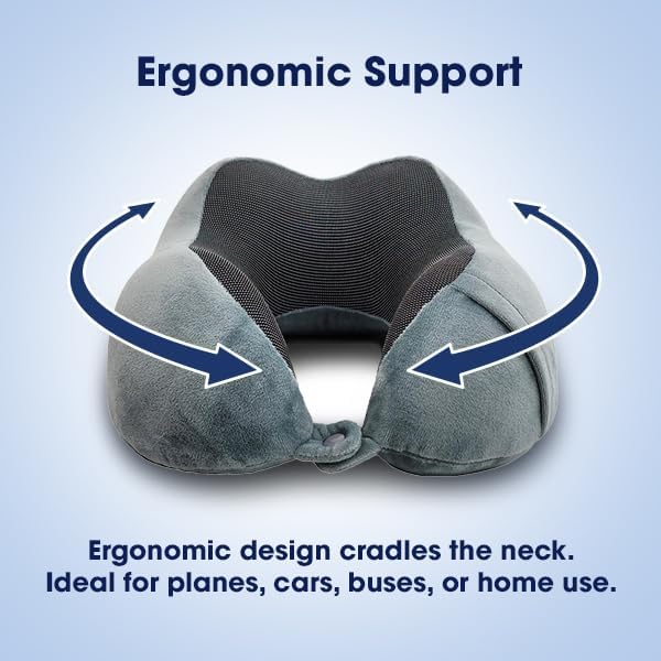 Wolf Essentials 4-Piece Memory Foam Neck Pillow Travel Set – Ergonomic Neck Support Pillow with Eye Mask, Earplugs & Mesh Carrying Case – Comfort for Airplane, Train, or Road Travel - Image 2