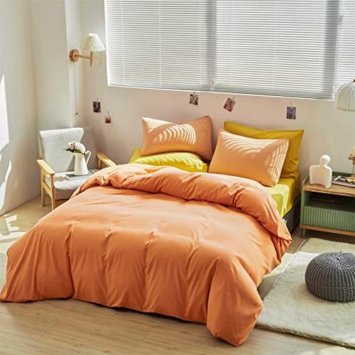 Luxlovery Peach Comforter Set California King Light Orange Bedding Comforter Set Modern Solid Plain Color Soft Breathable Blanket Quilts Peach Pink 3 Piece Bedding Set for Women Men Adults - Image 3