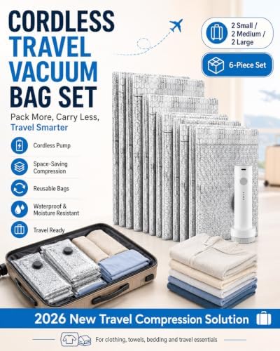 2026 New Cordless Travel Vacuum Bag Set,Electric Thickened Stereoscopic No-Pump Vacuum Storage Compression Bag,Abs Material Moisture Protect Waterproof for Travel with Rechargeable Pump - Image 2