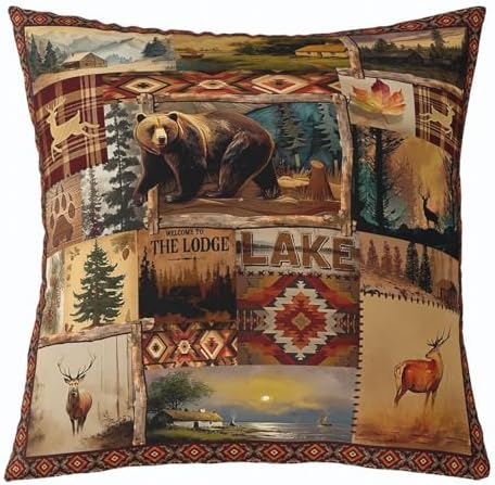 Feelyou Bear Deer Throw Pillow Covers Soft 16" x 16" - Image 2